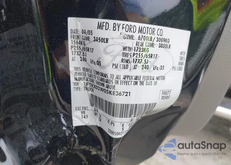 2005 Ford F-150 Stx/Xlt from USA, damaged, VIN 1FTRX02W05KE36721